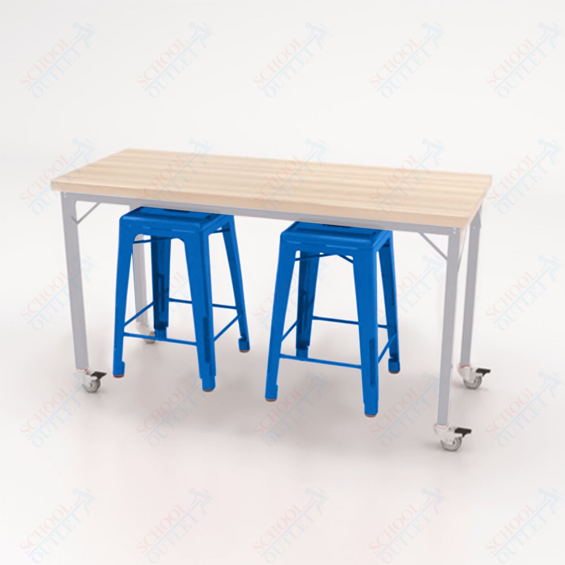 CEF Brainstorm Workbench 34"H with Butcher Block Top and Steel Frame, 2 Magnetic Metal Stools Included, for 3rd Grade and Up ADA Compliant - SchoolOutlet