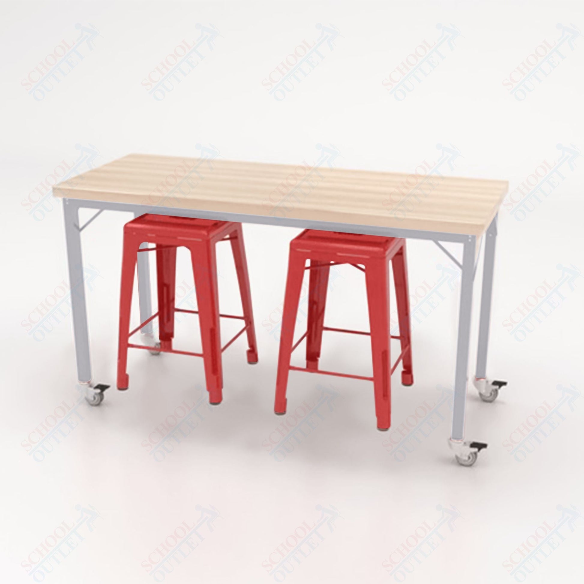 CEF Brainstorm Workbench 34"H with Butcher Block Top and Steel Frame, 2 Magnetic Metal Stools Included, for 3rd Grade and Up ADA Compliant - SchoolOutlet