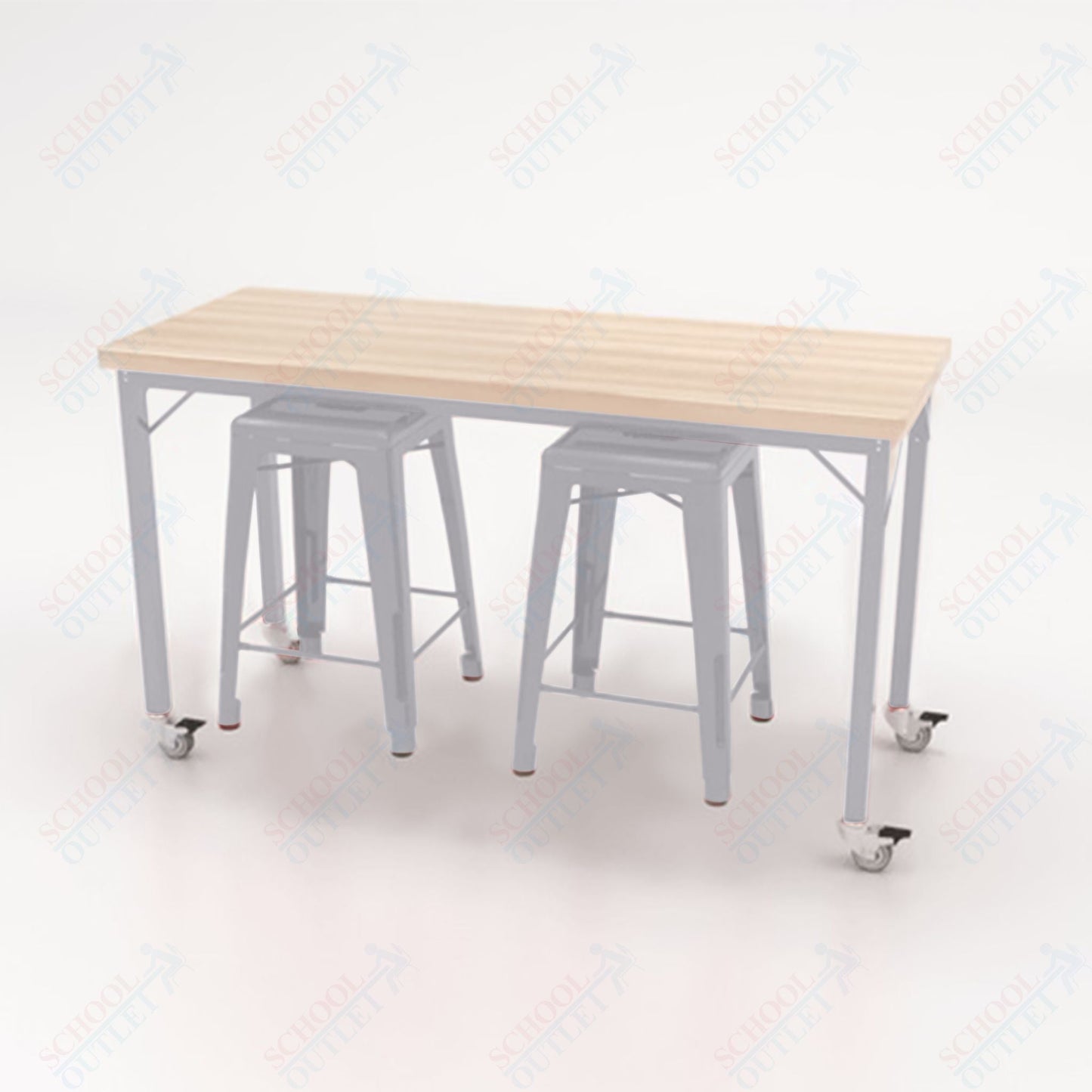 CEF Brainstorm Workbench 34"H with Butcher Block Top and Steel Frame, 2 Magnetic Metal Stools Included, for 3rd Grade and Up ADA Compliant - SchoolOutlet