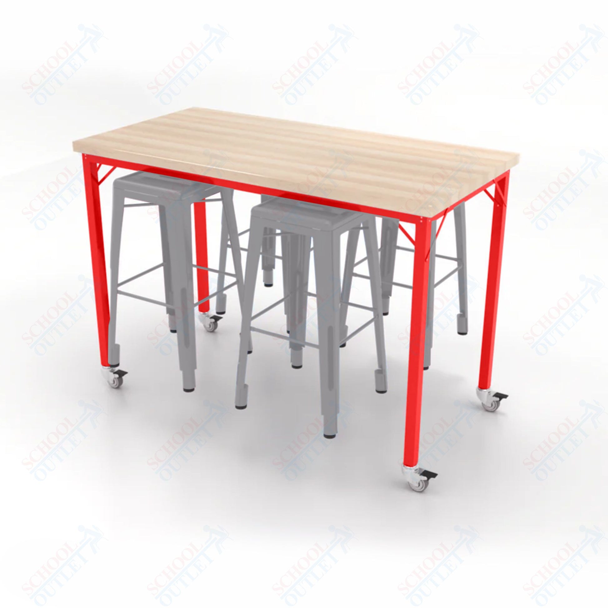 CEF Brainstorm Workbench 42"H with Butcher Block Top and Steel Frame, 4 Magnetic Metal Stools Included, for 6th Grade and Up - SchoolOutlet