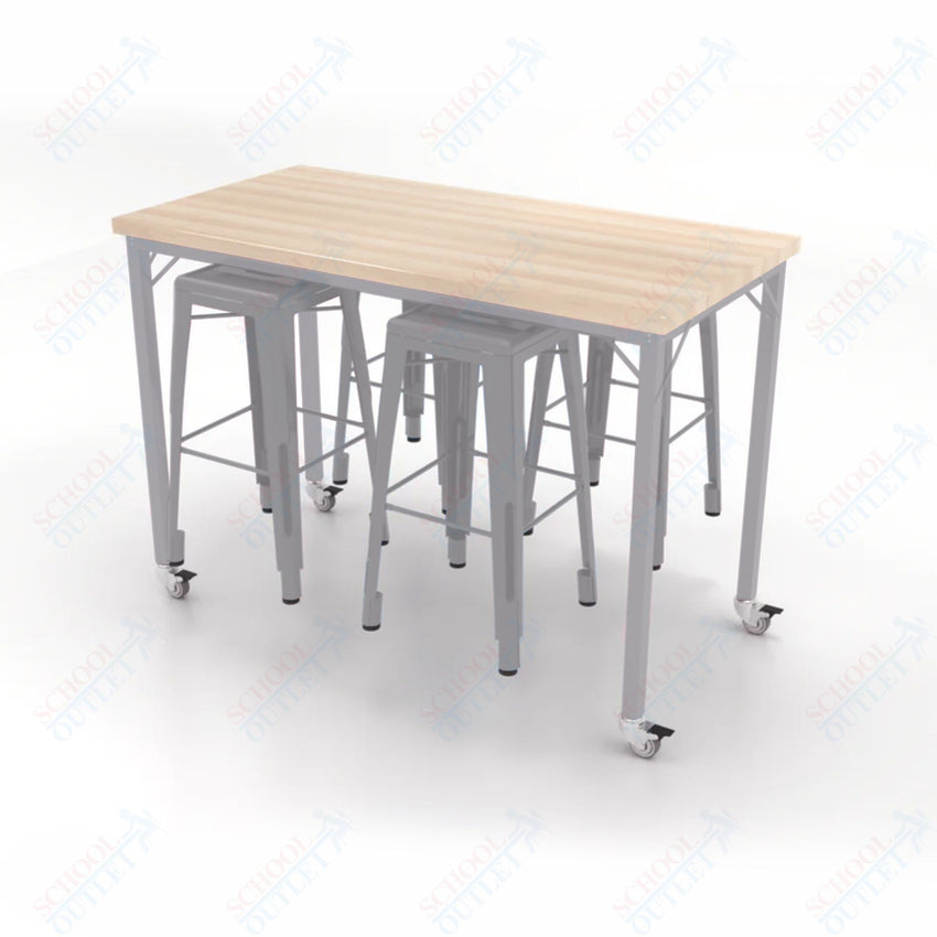 CEF Brainstorm Workbench 42"H with Butcher Block Top and Steel Frame, 4 Magnetic Metal Stools Included, for 6th Grade and Up - SchoolOutlet