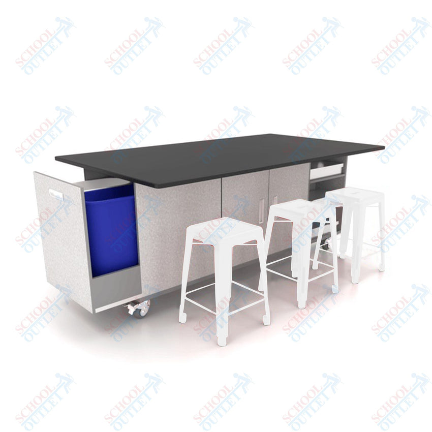 CEF ED Original Table 36"H Chemical Resistant Top, Laminate Base with 6 Stools, Storage Bins, Trash Bins, and Electrical Outlets Included. - SchoolOutlet