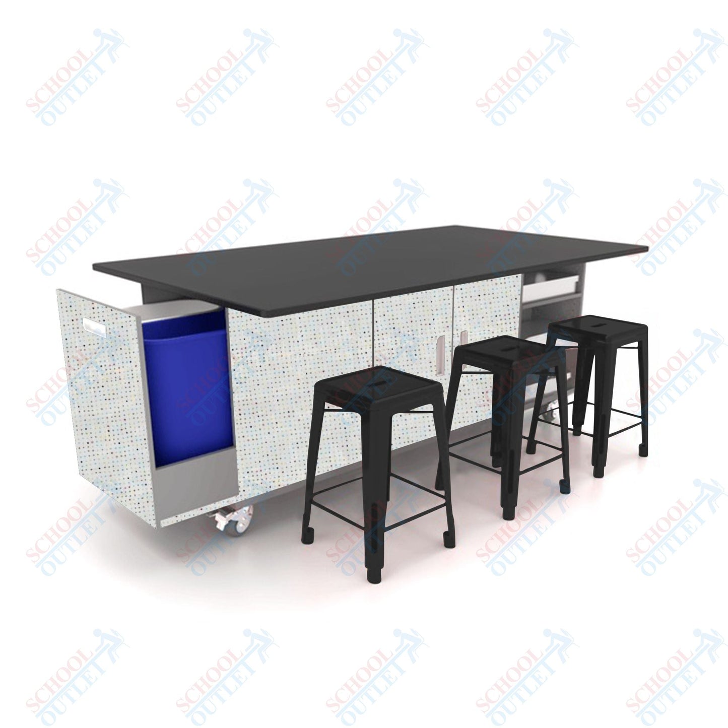 CEF ED Original Table 36"H Chemical Resistant Top, Laminate Base with 6 Stools, Storage Bins, Trash Bins, and Electrical Outlets Included. - SchoolOutlet