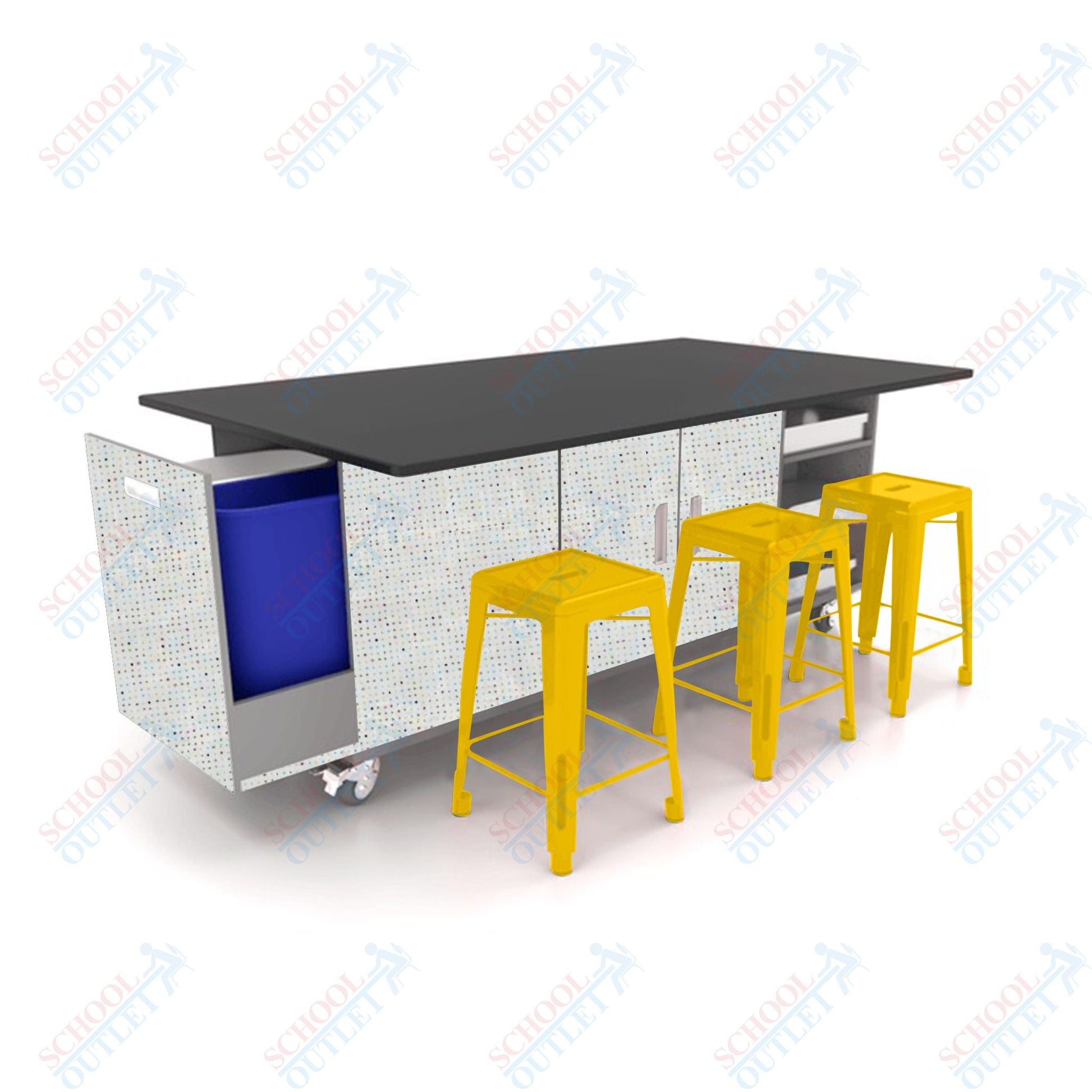 CEF ED Original Table 36"H Chemical Resistant Top, Laminate Base with 6 Stools, Storage Bins, Trash Bins, and Electrical Outlets Included. - SchoolOutlet