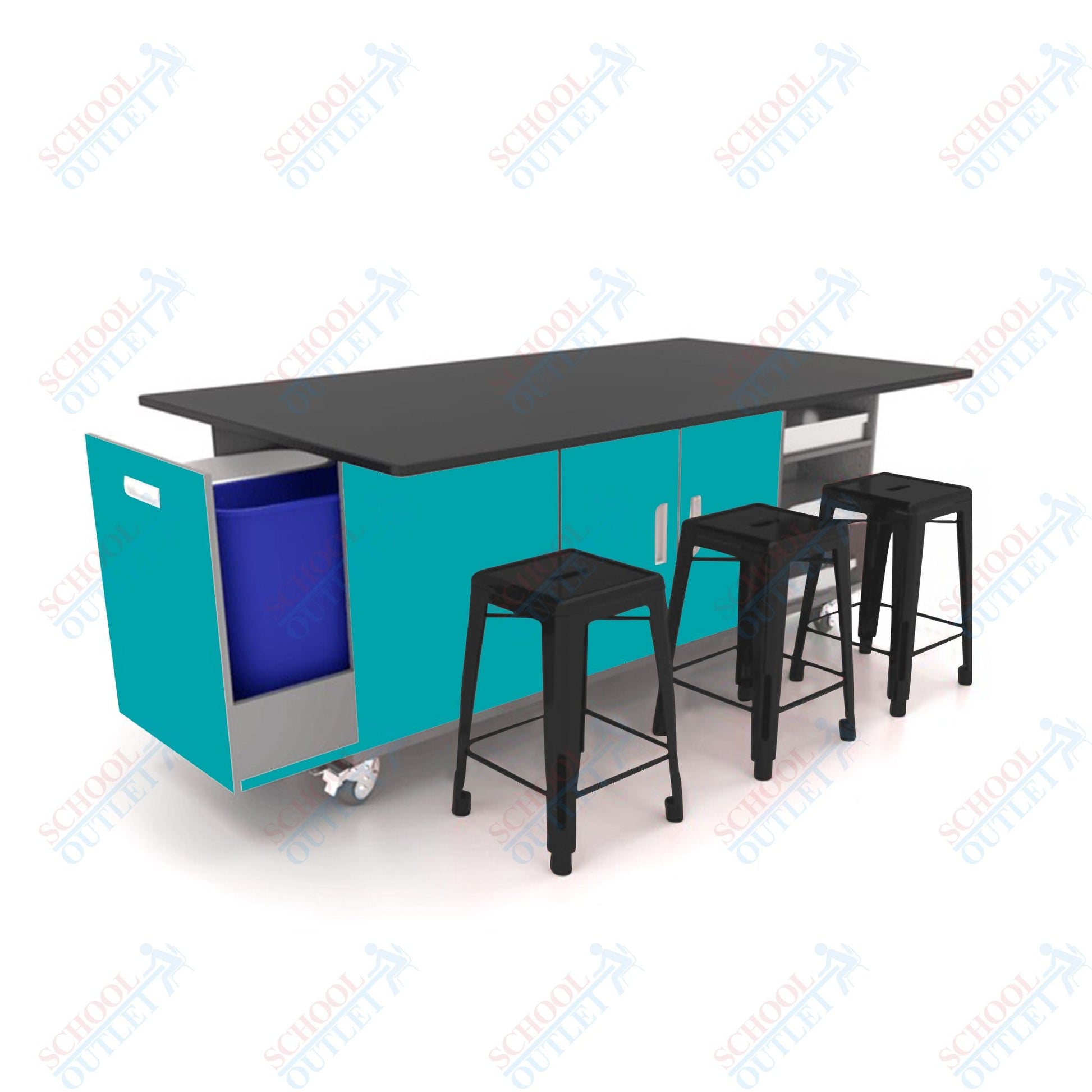 CEF ED Original Table 36"H Chemical Resistant Top, Laminate Base with 6 Stools, Storage Bins, Trash Bins, and Electrical Outlets Included. - SchoolOutlet