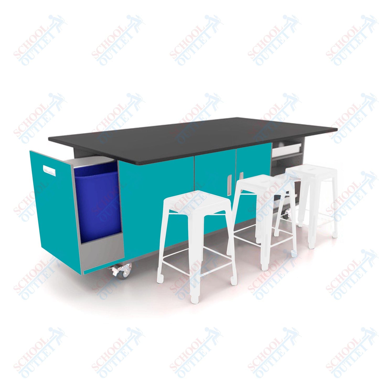 CEF ED Original Table 36"H Chemical Resistant Top, Laminate Base with 6 Stools, Storage Bins, Trash Bins, and Electrical Outlets Included. - SchoolOutlet