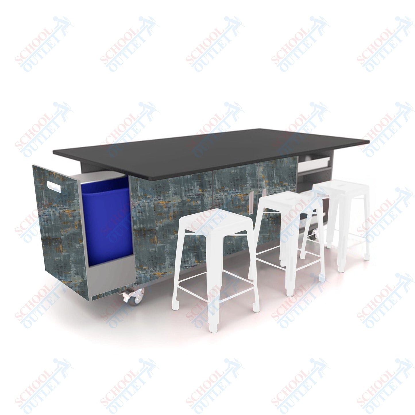 CEF ED Original Table 36"H Chemical Resistant Top, Laminate Base with 6 Stools, Storage Bins, Trash Bins, and Electrical Outlets Included. - SchoolOutlet