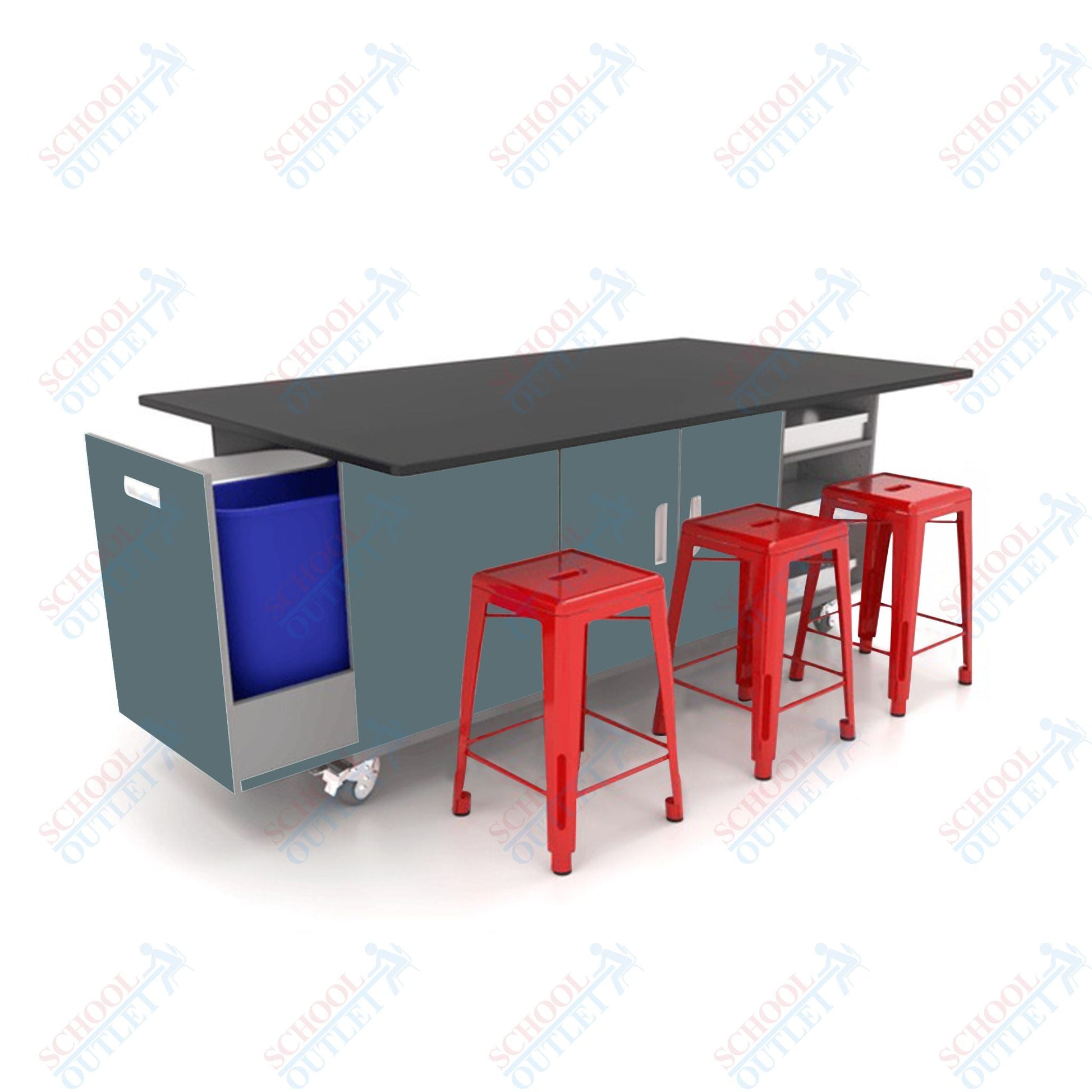 CEF ED Original Table 36"H Chemical Resistant Top, Laminate Base with 6 Stools, Storage Bins, Trash Bins, and Electrical Outlets Included. - SchoolOutlet