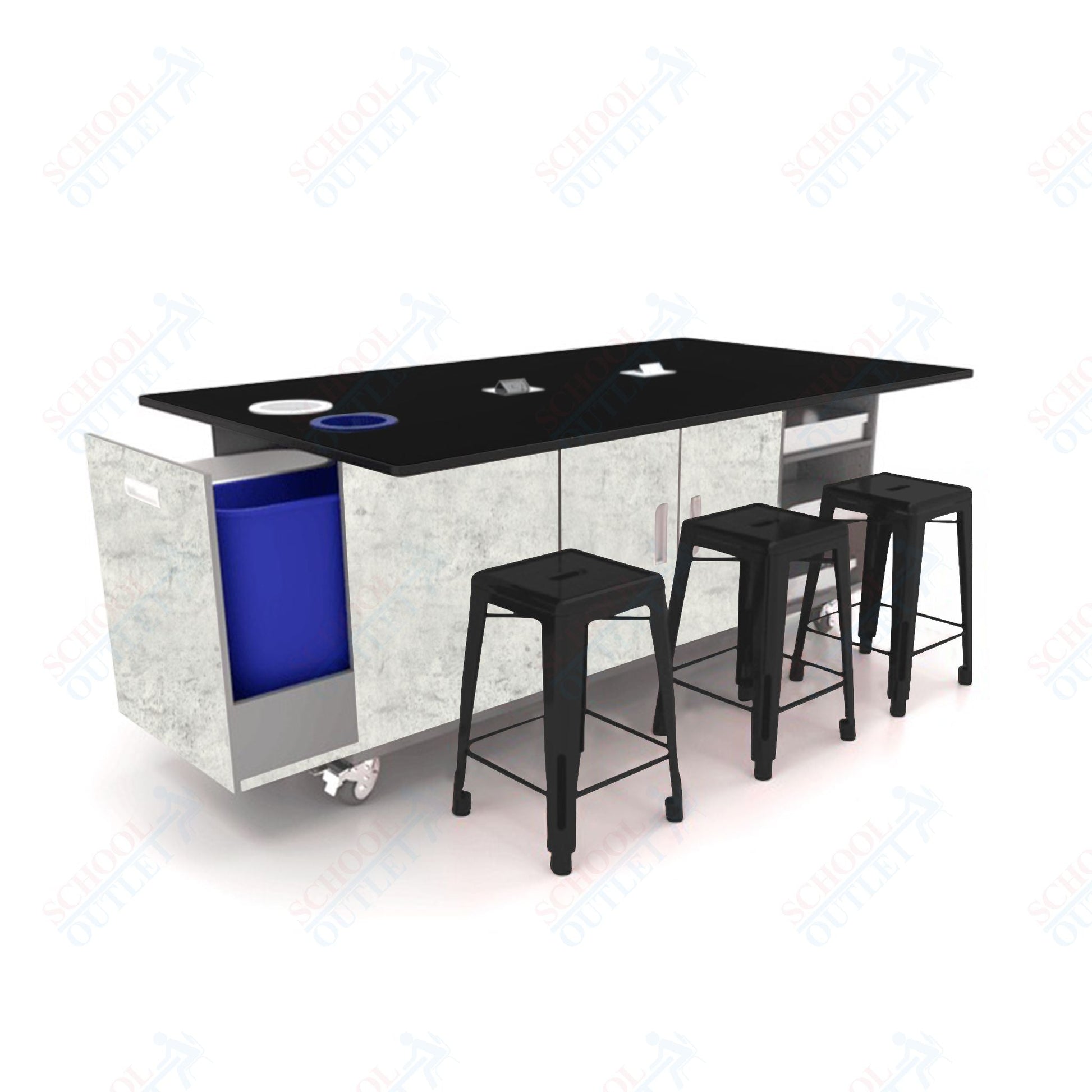 CEF ED Original Table 42"H Tough Top, Laminate Base with 6 Stools, Storage Bins, Trash Bins, and Electrical Outlets Included. - SchoolOutlet