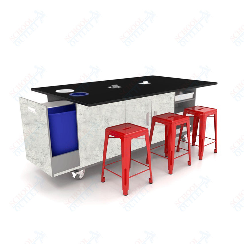 CEF ED Original Table 42"H Tough Top, Laminate Base with 6 Stools, Storage Bins, Trash Bins, and Electrical Outlets Included. - SchoolOutlet