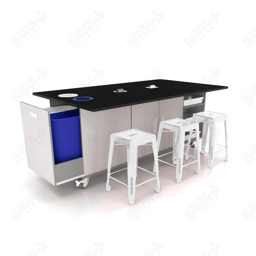 CEF ED Original Table 42"H Tough Top, Laminate Base with 6 Stools, Storage Bins, Trash Bins, and Electrical Outlets Included. - SchoolOutlet