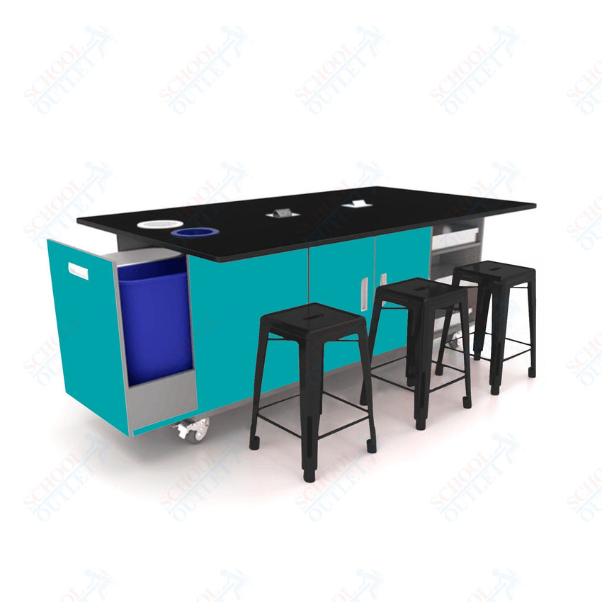 CEF ED Original Table 42"H Tough Top, Laminate Base with 6 Stools, Storage Bins, Trash Bins, and Electrical Outlets Included. - SchoolOutlet