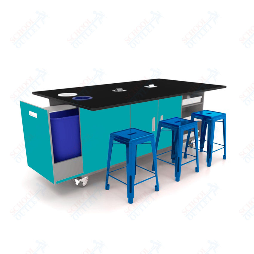 CEF ED Original Table 42"H Tough Top, Laminate Base with 6 Stools, Storage Bins, Trash Bins, and Electrical Outlets Included. - SchoolOutlet