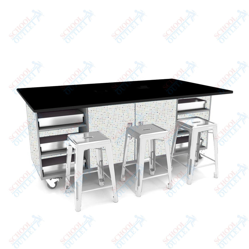 CEF ED Double Table 36"H Tough Top, Laminate Base with 6 Stools, Storage bins, and Electrical Outlets Included. - SchoolOutlet