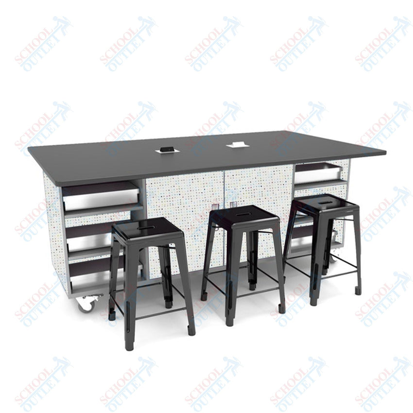 CEF ED Double Table 36"H Tough Top, Laminate Base with 6 Stools, Storage bins, and Electrical Outlets Included. - SchoolOutlet