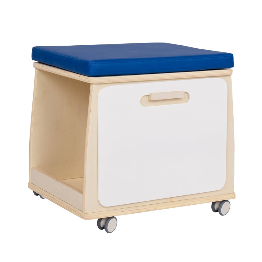 Angeles Birch Mobile Teacher Stool with Storage - Blue Cushion (AG1854B) - SchoolOutlet