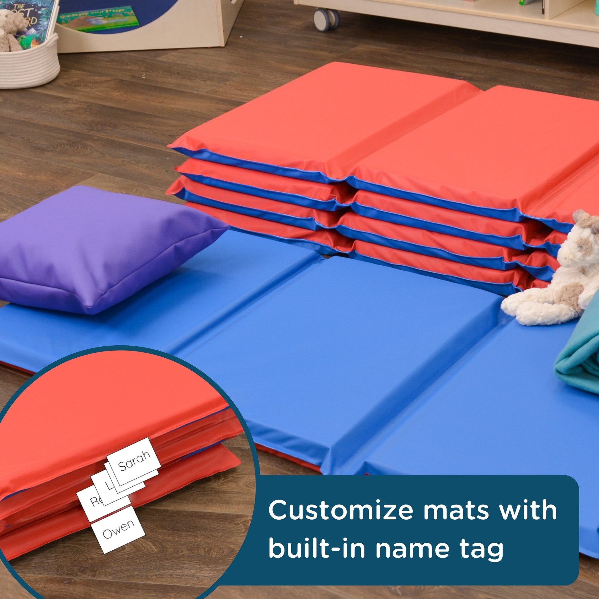 Children's Factory 2" Infection Control 3 Section Folding Rest Mat - Set of 5 - Red/Blue (CF400-513RB) - SchoolOutlet