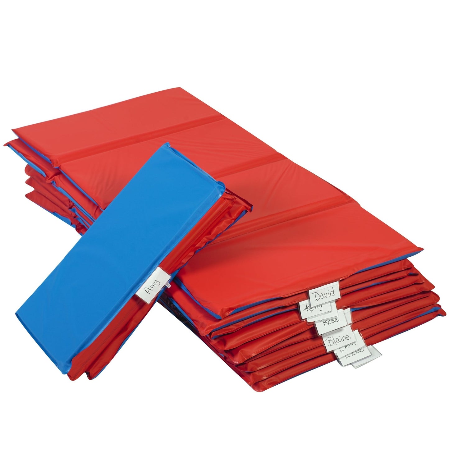 Children's Factory 1" Angels 4 Section Folding Rest Nap Mat - Set of 10 - Red/Blue (CF400-525RB) - SchoolOutlet