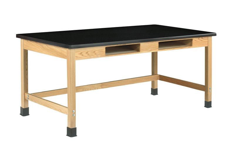 Diversified Woodcrafts Science Table w/ Book Compartment - 48" W x 42" D - Solid Oak Frame and Adjustable Glides - SchoolOutlet