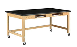 Diversified Woodcrafts Science Table w/ Book Compartment  - 48" W x 42" D - Solid Oak Frame and Adjustable Glides