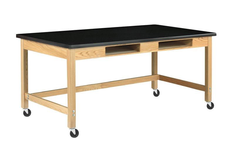 Diversified Woodcrafts Science Table w/ Book Compartment - 60" W x 42" D - Solid Oak Frame and Adjustable Glides - SchoolOutlet