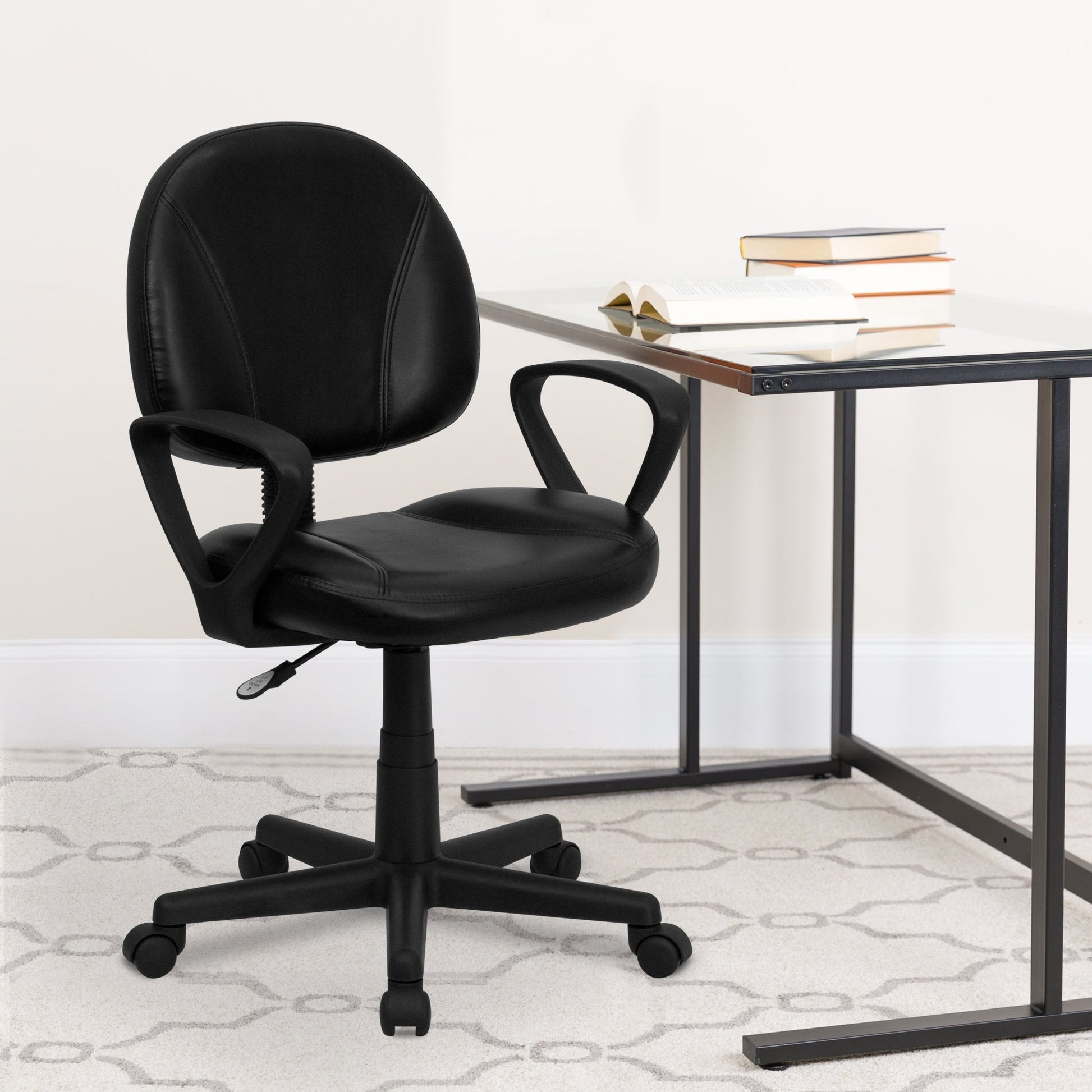 Ronald Swivel Ergonomic Task Office Chair with Mid - Back Black LeatherSoft, Back Depth Adjustment and Arms by Flash Furniture - SchoolOutlet