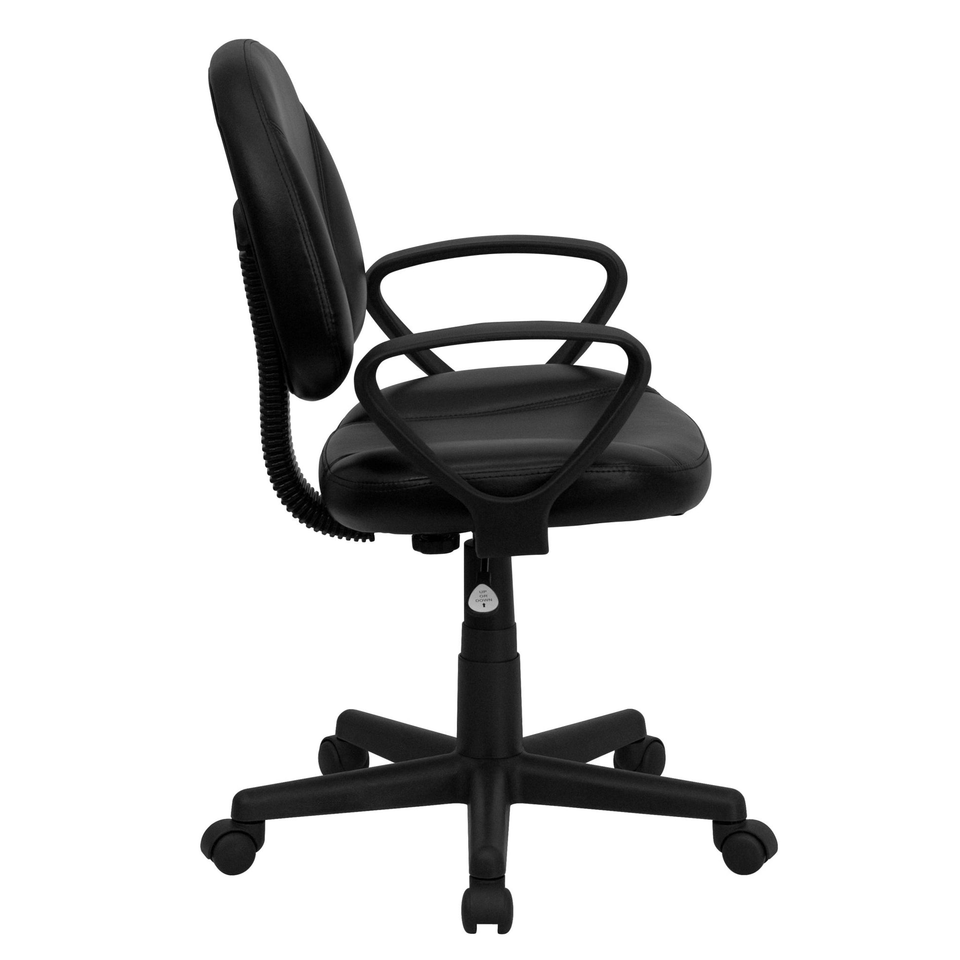 Ronald Swivel Ergonomic Task Office Chair with Mid - Back Black LeatherSoft, Back Depth Adjustment and Arms by Flash Furniture - SchoolOutlet