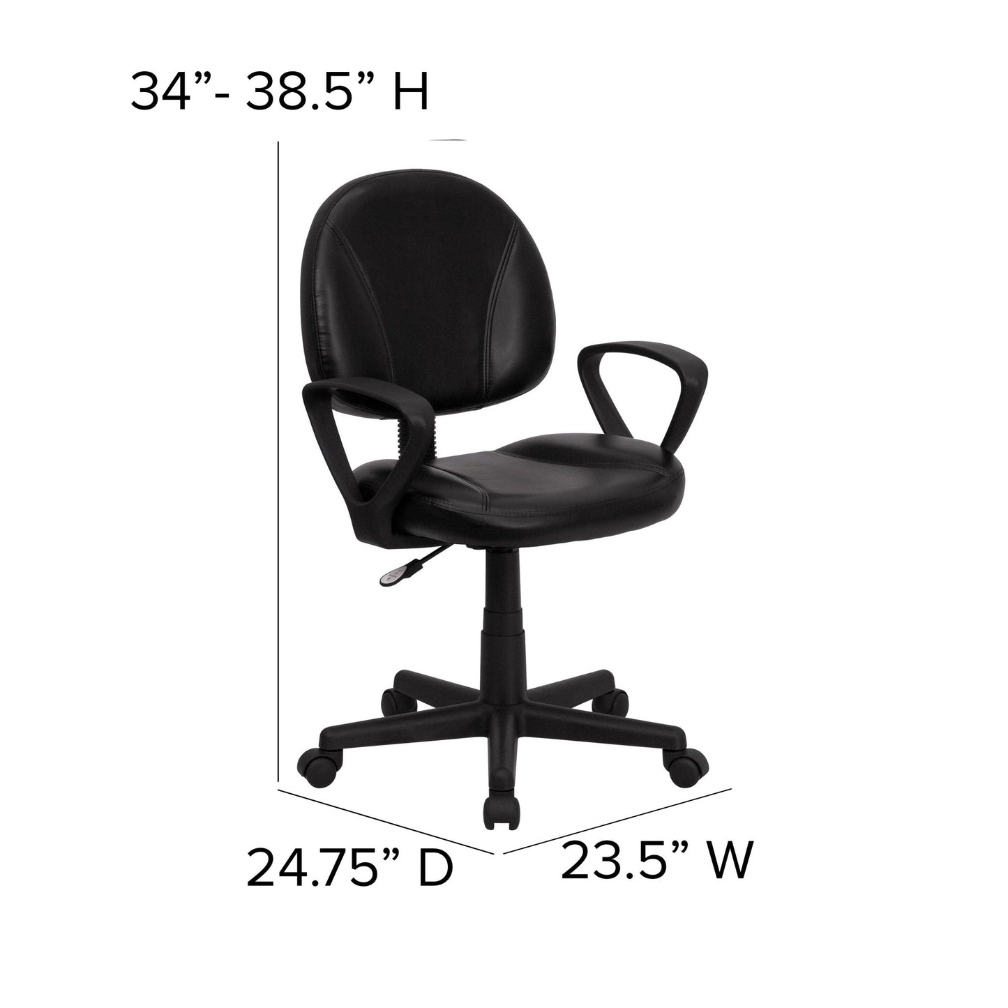 Ronald Swivel Ergonomic Task Office Chair with Mid - Back Black LeatherSoft, Back Depth Adjustment and Arms by Flash Furniture - SchoolOutlet