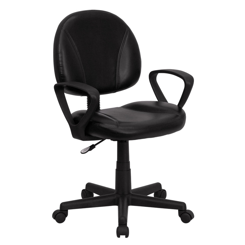 Ronald Swivel Ergonomic Task Office Chair with Mid - Back Black LeatherSoft, Back Depth Adjustment and Arms by Flash Furniture - SchoolOutlet