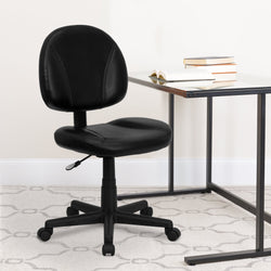 Ronald Swivel Ergonomic Task Office Chair with Mid-Back Black LeatherSoft and Back Depth Adjustment by Flash Furniture