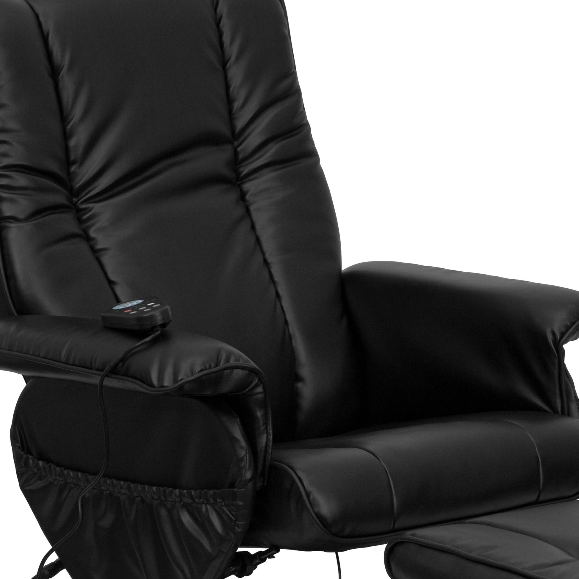 Hall Massaging Heat Controlled Adjustable Recliner and Ottoman with Wrapped Base in Black LeatherSoft by Flash Furniture - SchoolOutlet