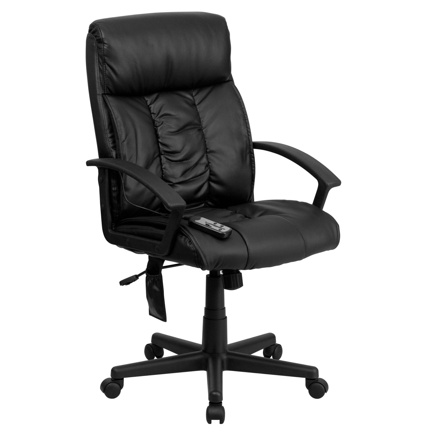 Sumter High Back Ergonomic Massaging Black LeatherSoft Executive Swivel Office Chair with Side Remote Pocket and Arms by Flash Furniture - SchoolOutlet