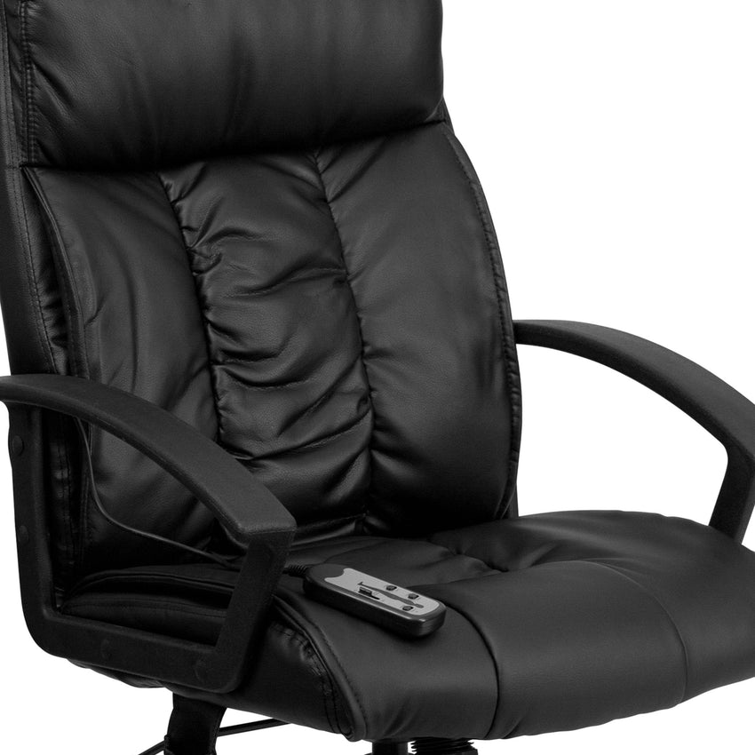 Sumter High Back Ergonomic Massaging Black LeatherSoft Executive Swivel Office Chair with Side Remote Pocket and Arms by Flash Furniture - SchoolOutlet