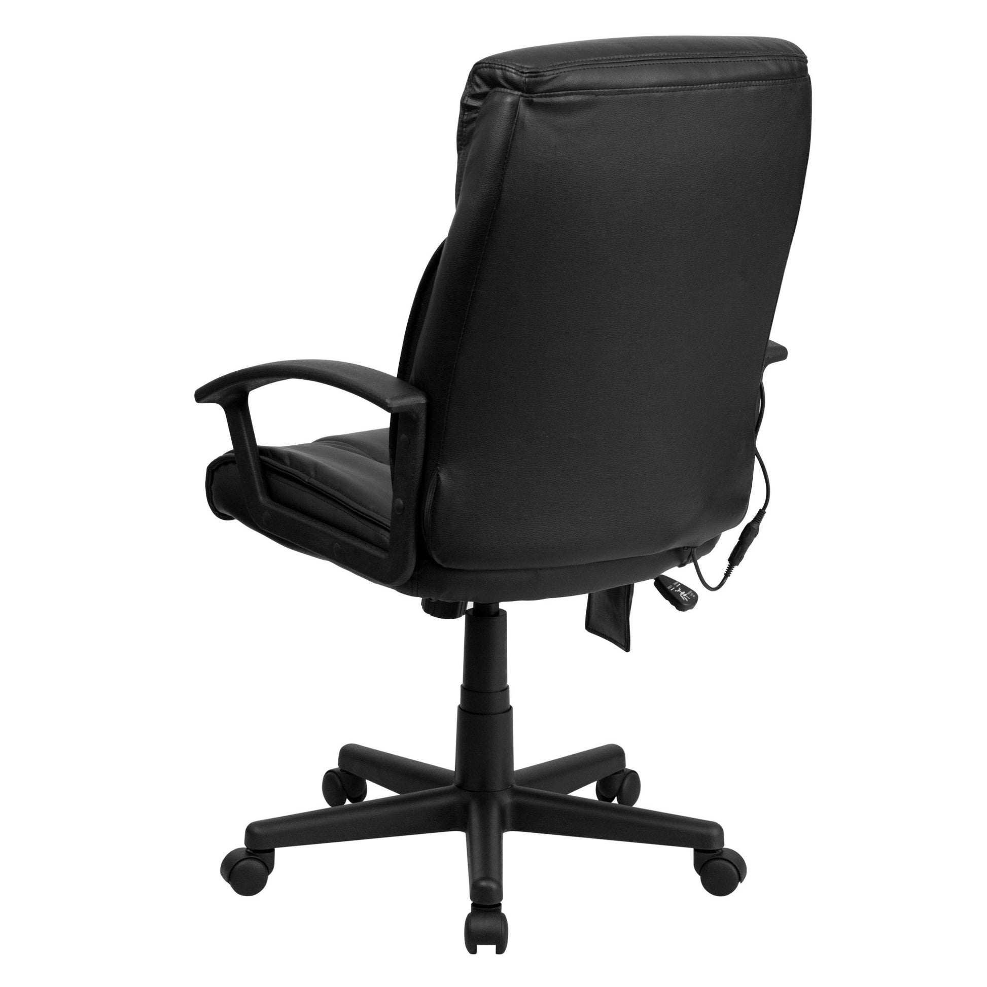 Sumter High Back Ergonomic Massaging Black LeatherSoft Executive Swivel Office Chair with Side Remote Pocket and Arms by Flash Furniture - SchoolOutlet