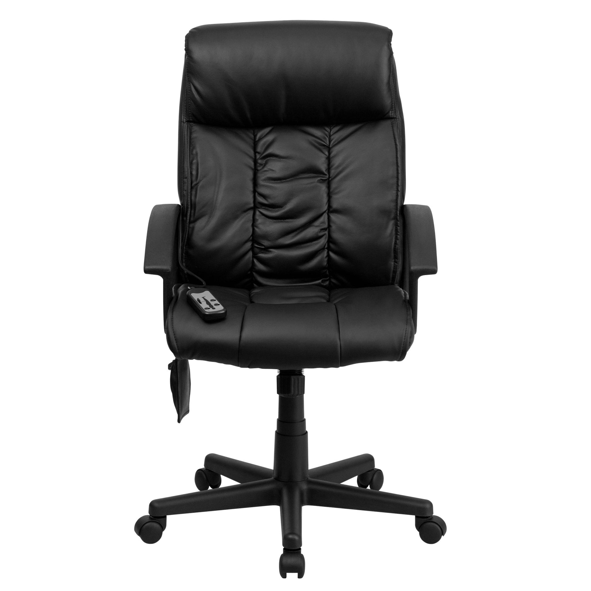 Sumter High Back Ergonomic Massaging Black LeatherSoft Executive Swivel Office Chair with Side Remote Pocket and Arms by Flash Furniture - SchoolOutlet