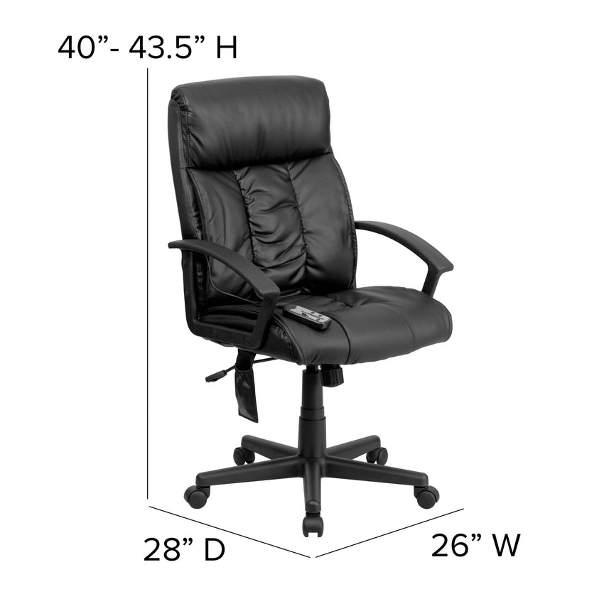 Sumter High Back Ergonomic Massaging Black LeatherSoft Executive Swivel Office Chair with Side Remote Pocket and Arms by Flash Furniture - SchoolOutlet