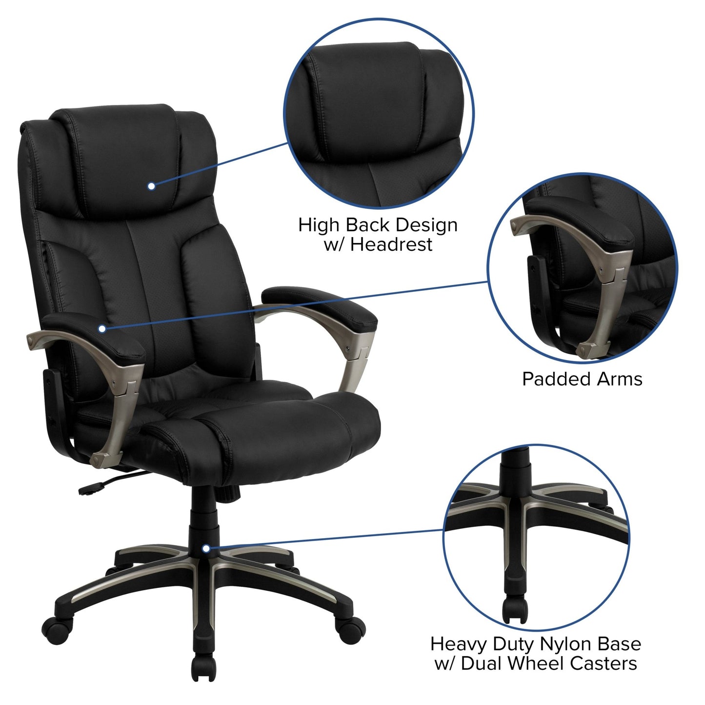 Hansel Executive Swivel Office Chair with Arms and High Back Folding Black LeatherSoft by Flash Furniture - SchoolOutlet