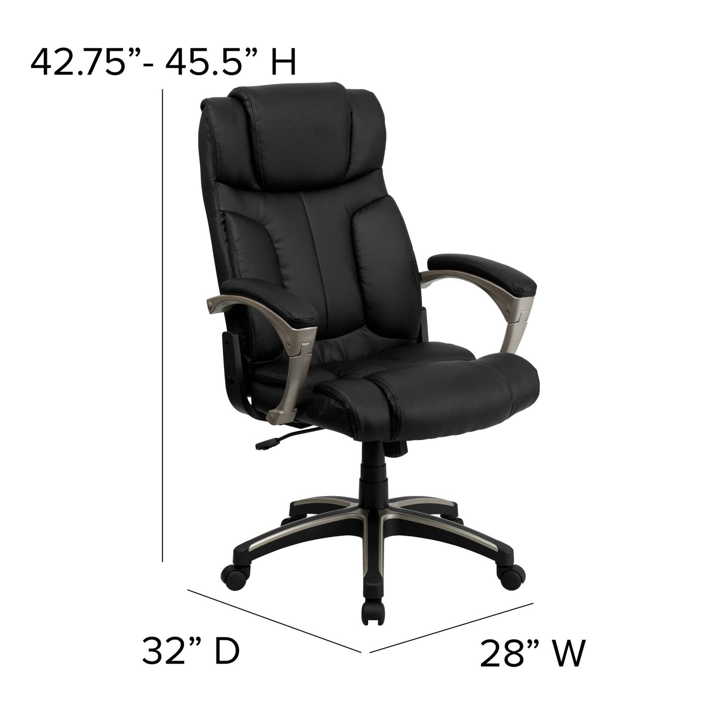 Hansel Executive Swivel Office Chair with Arms and High Back Folding Black LeatherSoft by Flash Furniture - SchoolOutlet