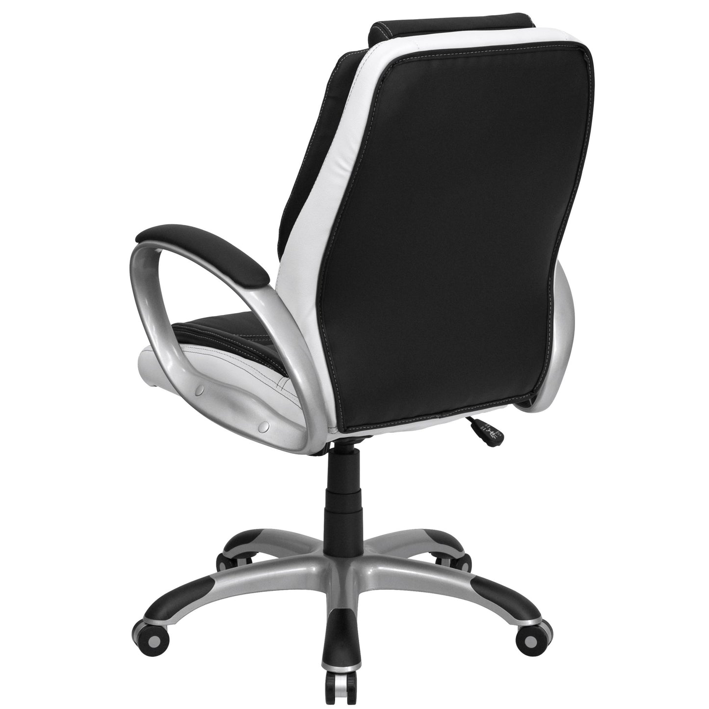 Executive Swivel Office Chair with Arms, Mid - Back Black and White LeatherSoft by Flash Furniture - SchoolOutlet