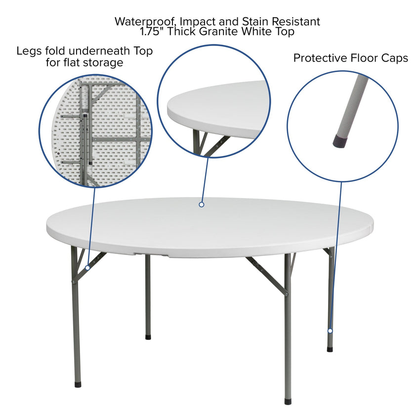 Elon 5 - Foot Round Plastic Folding Table for Banquet and Event , 551 LB Static Load Capacity - Granite White by Flash Furniture - SchoolOutlet