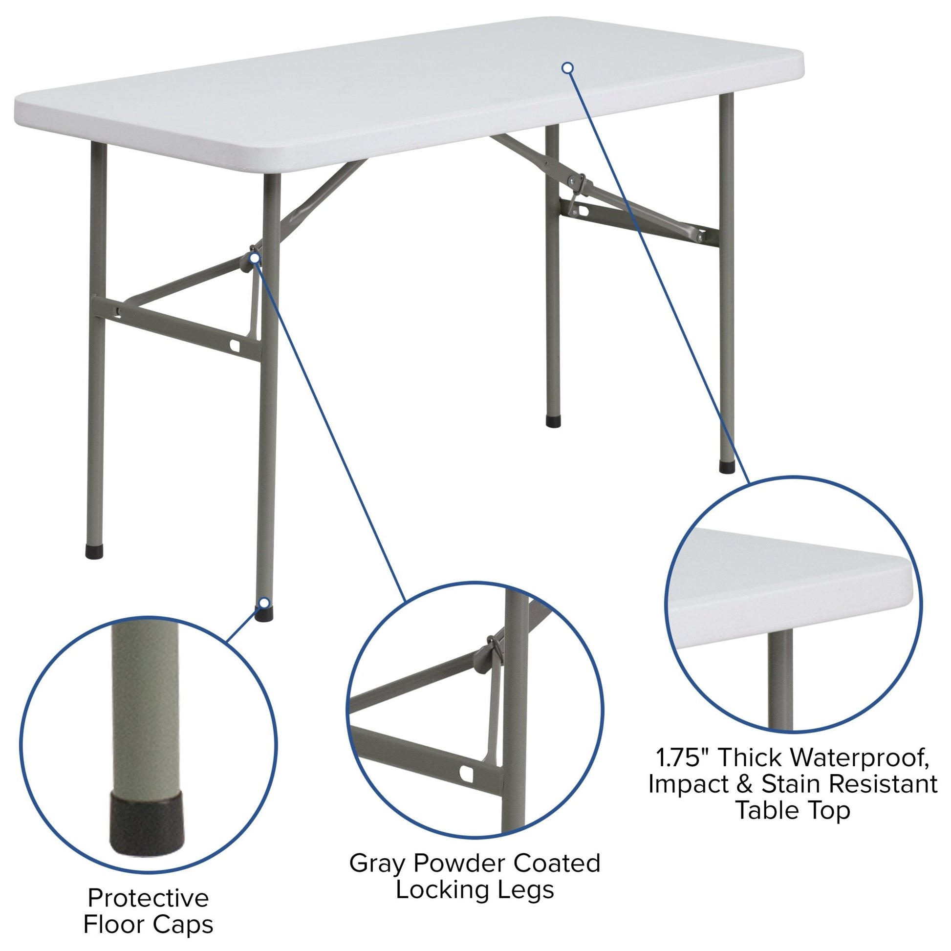 Elon 4 - Foot Rectangular Plastic Folding Table for Banquet and Events - Granite White by Flash Furniture - SchoolOutlet