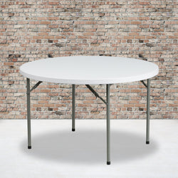 Elon 4-Foot Round Plastic Folding Table for Banquet and Events, 500 LB Static Load Capacity - Granite White by Flash Furniture