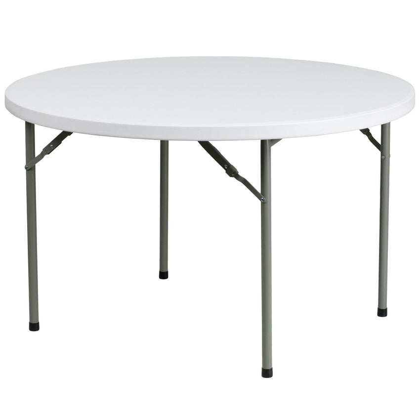 Elon 4 - Foot Round Plastic Folding Table for Banquet and Events, 500 LB Static Load Capacity - Granite White by Flash Furniture - SchoolOutlet