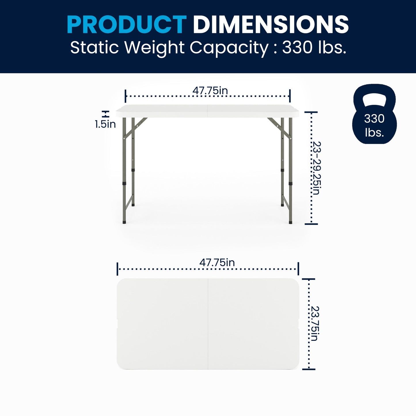 Elon 4 - Foot Bi - Fold Rectangular Plastic Folding Table for Banquet and Events with Adjustable Height - Granite White by Flash Furniture - SchoolOutlet