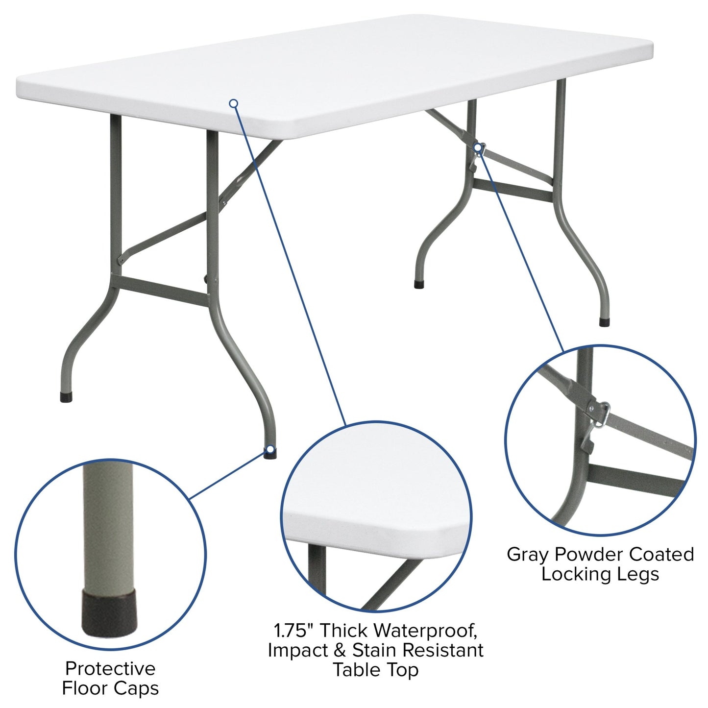 Elon 5 - Foot Rectangular Plastic Folding Table for Banquet and Events - Granite White by Flash Furniture - SchoolOutlet