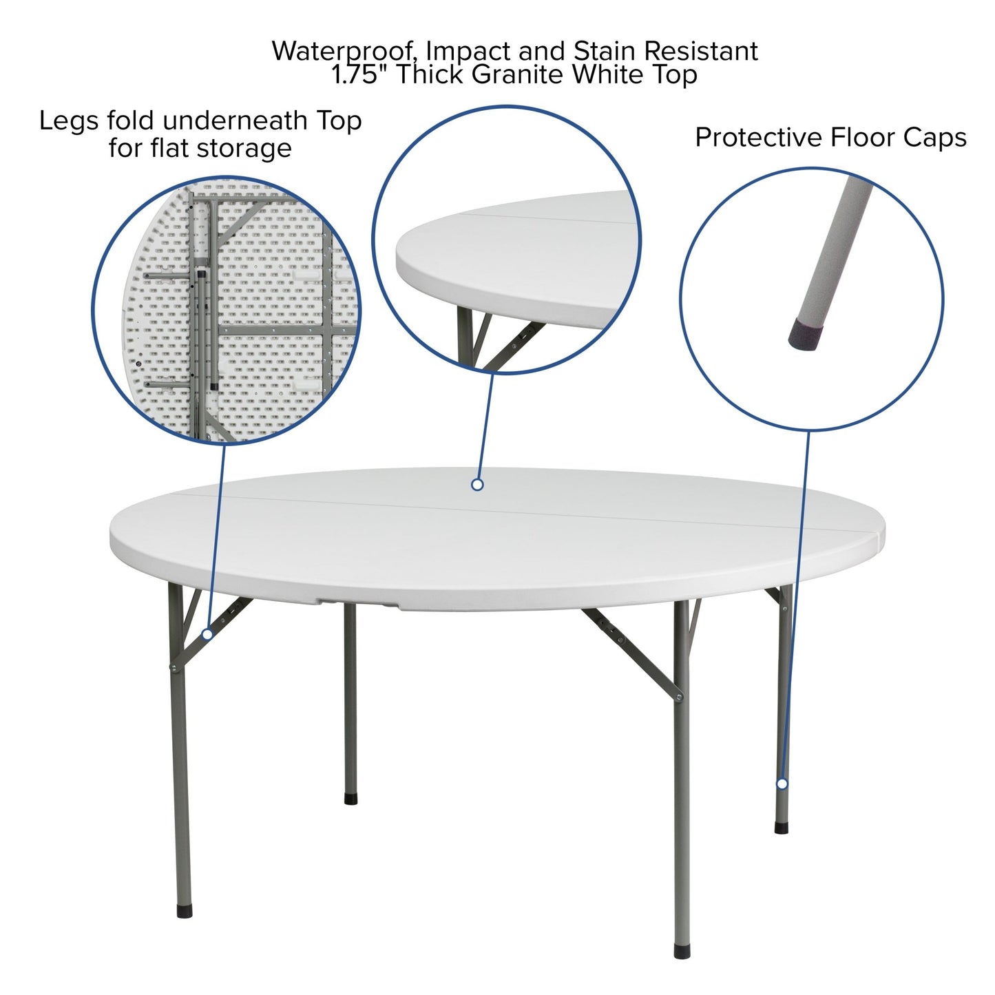 Elon 5 - Foot Round Plastic Folding Table for Banquet and Events, 661 LB Static Load Capacity - Granite White by Flash Furniture - SchoolOutlet