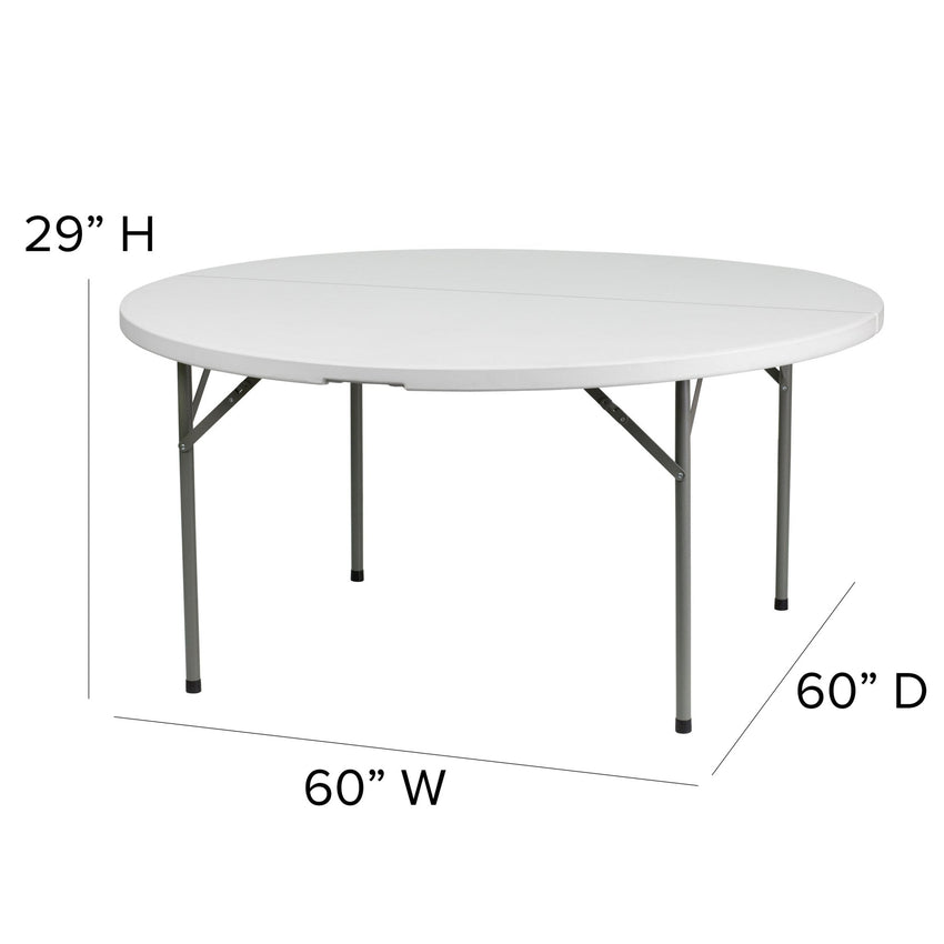 Elon 5 - Foot Round Plastic Folding Table for Banquet and Events, 661 LB Static Load Capacity - Granite White by Flash Furniture - SchoolOutlet