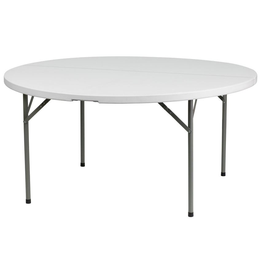 Elon 5 - Foot Round Plastic Folding Table for Banquet and Events, 661 LB Static Load Capacity - Granite White by Flash Furniture - SchoolOutlet