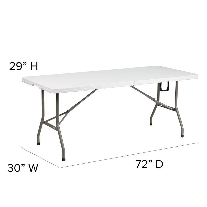 Elon 6 - Foot Bi - Fold Rectangular Plastic Folding Table for Banquet and Events with Carrying Handle - Granite White by Flash Furniture - SchoolOutlet