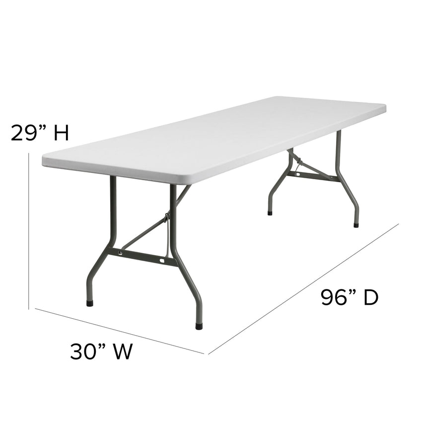 Elon 8 - Foot Rectangular Plastic Folding Table for Banquet and Events - Granite White by Flash Furniture - SchoolOutlet